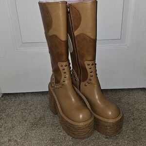 Dolls Kill x Bratz Superstar Status Patchwork Faux Leather Platform Boots